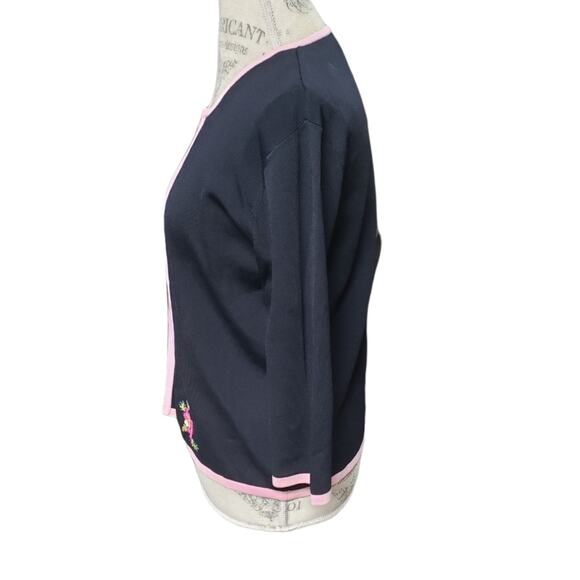 Vintage Joseph A 3/4 Sleeve Single Button Cardigan Black with Floral Embroidery - Picture 3 of 7